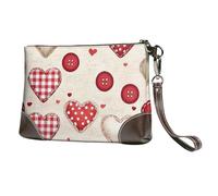 Hearts Buttons Leather Clutch Bag for Women, Buffalo Plaid Wristlet Purse with Detachable Strap Evening Handbag, Ladies Long Wallet for Wedding Party Travel Business