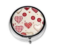 Hearts Buttons Small Pill Box 3 Compartment Portable Pill Box for Purse Pocket Buffalo Plaid Mini Medicine Organiser for Daily Vitamin Fish Oil Storage