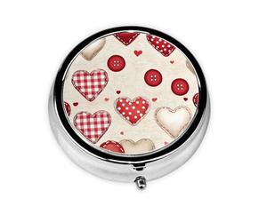 Hearts Buttons Small Pill Box 3 Compartment Portable Pill Box for Purse Pocket Buffalo Plaid Mini Medicine Organiser for Daily Vitamin Fish Oil Storage