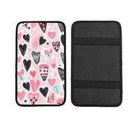 Hearts Car Armrest Cushion Valentine Love Waterproof Auto Center Console Pad Car Armrest Seat Box Cover Protector Universal Fit for Most Vehicle SUV