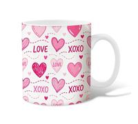 Hearts Ceramic Coffee Mug, Romantic Playful Love Hugs & Kisses Valentine'S Day Peach Novelty Work Drinking Mugs with Handle Gift for Friendship Family Colleague Staff Sweetheart Teachers 11 Oz