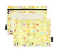 Hearts Circles Pink Binder Pouches Document Bag for Three Rings Binder Pockets with Waterproof for Children Office Document Organizer