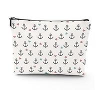 Hearts Design,Linen Makeup Bags for Women,Hearts and Seaside Design,Cosmetic Bag Toiletry Bag Travel Case Waterproof,Makeup Pouch Bag for Purse,Red Blue,7x9in