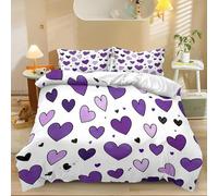 Hearts Double Duvet Cover Set Minimalism Purple Heart 3D Printed Bedding, White Duvet Cover Set 3 Pieces White Soft Microfiber Bedding Duvet Cover with Zipper Closure for kids and Adults 200x200cm
