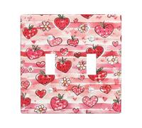Hearts Double Light Switch Cover Plate, Romantic Fanciful Strawberries Flowers Spring Peach Plastic Standard Size Switch Plate Decorative for Home Living Room Bedroom Bathroom Decor