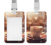 Hearts Drawn on Coffee ID Badge Holder Durable ABS Plastic Card Case Protector with Lanyard,Push-Pull Slot,Stylish Lanyard ID Card Holders for Office Corporate Use