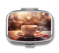 Hearts Drawn on Coffee Pill Box 2-Compartment Portable Travel Square Pill Case Daily Pill Holder with Store Vitamins Pocket Medicine Organizer for Office Home Fish Oil