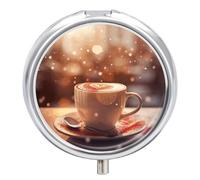 Hearts Drawn on Coffee Pill Box with Mirror 3 Compartment Pill Organizer for Pocket Portable Medicine Container Holder to Hold Vitamins,Fish Oil