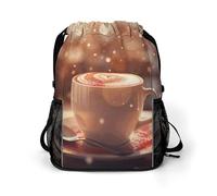 Hearts Drawn on Coffee Sports Drawstring Backpack,Packsack with Shoe Compartment And Wet Proof Pocket for Youth