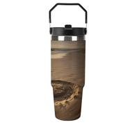 Hearts Drawn on The Beach Flip Straw Insulated Tumbler with Handle 30oz | Stainless Steel Water Bottle Double Wall Vacuum Travel Coffee Mug Leakproof Reusable Car Cup for Cold Drink Gym Office Travel