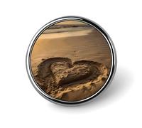 Hearts Drawn on The Beach Round Aluminum Alloy Pin Badge Lapel Pin