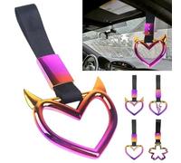 Hearts Drift Handle Rings Bumper, Devil Heart Handle Ring, Warning Car Accessory Car Warning Tow Strap, Cute Heart-Shaped with Devil Horns, Train Bus Hand Strap, for Cars Bus Subway