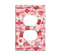 Hearts Duplex Outlet Covers Wall Plate, Romantic Fanciful Strawberries Flowers Spring Peach Plastic Standard Size Face Plates for Electrical Outlets for Home Living Room New Apartment Decor