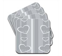 Hearts Filled with Circles On Grey Stripes Set of 4 Coasters