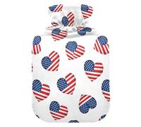 Hearts Flag White Pattern Hot Water Bottle with Cover for Pain Relief Hand Feet Warmer for Warming Hands, 1L