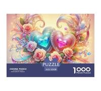 Hearts Flowers Magic Educational Game Challenge 1000 Piece Puzzle for Adults -Glowing Heart with Roses & Ribbons Decompression Fun Present for Home52x38cm/1000pcs