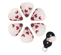Hearts Guitar Picks 6 Pack, 0.46mm Thickness Celluloid Bass Pick with Leather Guitar Pick Holder Keychain Abstract Art Pics Plectrum for Acoustic Electric Guitar, Ukulele, Bass