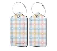 Hearts in Pastel Blue Pink,Luggage Tags Pu Leather Name Tag Travel Suitcase Identifier ID Tags Durable Luggage Label 2 pcs