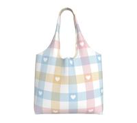 Hearts In Pastel Blue Pink,Reusable Tote Bags Grocery Bags Large Capacity Canvas Shopping Shoulder bag
