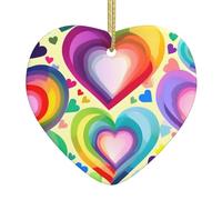 Hearts In Rainbow Colors Print Christmas Ornaments, Ceramic Hanging Ornament, Xmas Tree Decoration, Holiday Home Decor