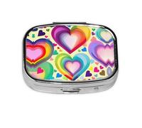Hearts in Rainbow Colors Print Square Pill Box,Portable for Pocket Or Purse Pill Organizer Pill Container Holder
