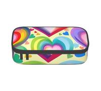 Hearts in rainbow colors Print Zipper Pencil Case Makeup Bag Women, Stationery Accessory storage bag supplies, Black, One Size