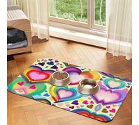 Hearts In Rainbow Colorsprint Pet Absorbent Leather Tablecloth,Wipe Clean Quick Dry,Food Mat For Small Animals