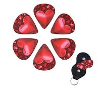Hearts Love Guitar Picks 6 Pack, 0.71mm Thickness Celluloid Bass Pick with Leather Guitar Pick Holder Keychain Abstract Art Pics Plectrum for Acoustic Electric Guitar, Ukulele, Bass
