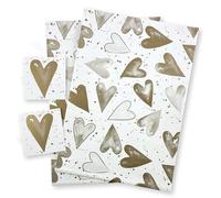 Hearts Metallic Gold Recyclable Gift Wrapping Paper - 2 Sheets and 2 Tags - Valentines - wedding - anniversary - birthday - Christening