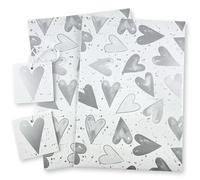 Hearts Metallic Silver Recyclable Gift Wrapping Paper - 2 Sheets and 2 Tags - Valentines - wedding - anniversary - birthday -Christening