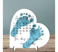 Hearts Personalised Daddy Heart Plaque - Sentimental Father’s Day Gift for New Dads - Custom Baby’s Birth Date - The Day You Became My Dad Keepsake Gift (MDF Wood, Medium - 135mm x 130mm)