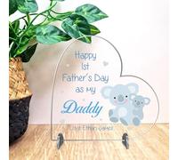 Hearts Personalised Happy 1st Father’s Day Heart Plaque for New Dads - Custom Daddy Gift with Child’s Name & Koala Design for First Fathers Day (Acrylic, Medium - 135mm x 130mm)