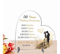 Hearts Personalised Wedding Anniversary Heart Plaque for Couples - Romantic Gift for Wife Husband MDF Wood Acrylic Keepsake Designs From 1-80 Years! (50 Years, Acrylic - Large - 190mm x 185mm)