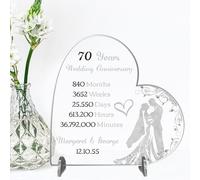 Hearts Personalised Wedding Anniversary Heart Plaque for Couples - Romantic Gift for Wife Husband MDF Wood Acrylic Keepsake Designs From 1-80 Years! (70 Years, Acrylic - Large - 190mm x 185mm)