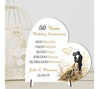 Hearts Personalised Wedding Anniversary Heart Plaque for Couples - Romantic Gift for Wife Husband MDF Wood Acrylic Keepsake Designs From 1-80 Years! (50 Years, MDF Wood - Small - 85mm x 80mm)