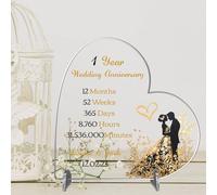 Hearts Personalised Wedding Anniversary Heart Plaque for Couples - Romantic Gift for Wife Husband MDF Wood Acrylic Keepsake Designs From 1-80 Years! (1 Year, Acrylic - Small - 85mm x 80mm)