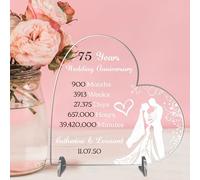 Hearts Personalised Wedding Anniversary Heart Plaque for Couples - Romantic Gift for Wife Husband MDF Wood Acrylic Keepsake Designs From 1-80 Years! (75 Years, Acrylic - Small - 85mm x 80mm)
