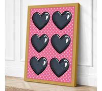 Hearts & Polka Dots Retro Canvas Wall Art Print 18x12 Inch | Ready to Hang, Gallery Wrapped, Fade-Resistant Inks, Securely Packaged, UK Made