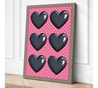 Hearts & Polka Dots Retro Canvas Wall Art Print 24x16 Inch | Ready to Hang, Gallery Wrapped, Fade-Resistant Inks, Securely Packaged, UK Made