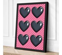 Hearts & Polka Dots Retro Canvas Wall Art Print 30x20 Inch | Ready to Hang, Gallery Wrapped, Fade-Resistant Inks, Securely Packaged, UK Made