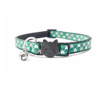 Hearts Print Cat Collars with Bell. Quick Safety Release Breakaway Buckle. Available in Cat & Kitten Size | Zacal Cat Collars (Green with Small Hearts)