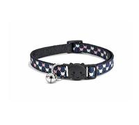 Hearts Print Cat Collars with Bell. Quick Safety Release Breakaway Buckle. Available in Cat & Kitten Size | Zacal Cat Collars (Navy Blue with Small Love Hearts)