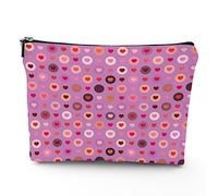 Hearts Print,Linen Cosmetic Bag for Women Makeup Bag,Love Heart Circular Valentines Romance Image,Organizer Makeup Pouch for Purse Water Resistant Gift,Red Purple,7x9in