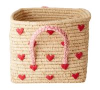 Hearts raffia storage basket Natural M