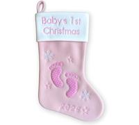 Heart's Sign Babys First Christmas Stocking 2025 Footsteps | My First Christmas Baby Boy and Baby Girl | Newborn Stockings Christmas Baubles | Newborn Christmas Decor (Pink)