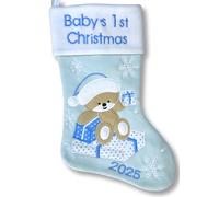 Heart's Sign Babys First Christmas Stocking 2025 | My First Christmas Baby Boy and Baby Girl | Newborn Stockings Christmas Baubles | Newborn Christmas Decor, Blue