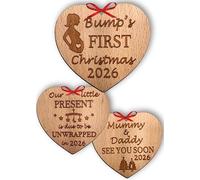 Heart's Sign Pregnancy Christmas Bauble 2025 - Set of 3 (Heart-Shaped) | Baby On The Way Bauble | Bump's First Christmas Bauble 2025 | Mum to Be Bauble 2025