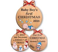 Heart's Sign Set of 3 Baby's First Christmas Baubles 2025 Boy - My First Christmas 2025 Bauble | Our First Christmas as Mum & Dad - Family Bauble