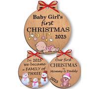 Heart's Sign Set of 3 Baby's First Christmas Baubles 2025 Girl - My First Christmas 2025 Bauble | Our First Christmas as Mum & Dad - Family Bauble