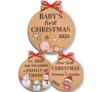 Heart's Sign Set of 3 Baby's First Christmas Baubles 2025 - My First Christmas 2025 Bauble | Our First Christmas as Mum & Dad - Family Bauble